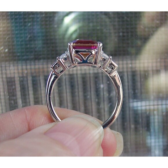 925 STERLING SILVER Emerald Cut Gradient Cubic Zirconia Ring - Picture 7 of 16